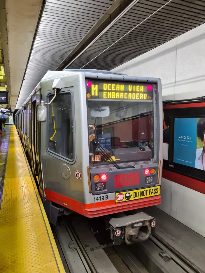 San Francisco tram line M Ocean View with articulated tram 1419 at Market & 5th (2022)