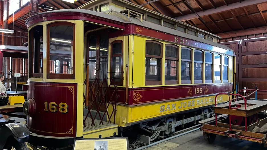 Santa Clara railcar 168 inside Trolley Barn (2022)