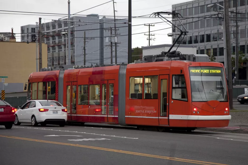 Seattle South Lake Union with low-floor articulated tram 401 on Westlake Ave N (2010)