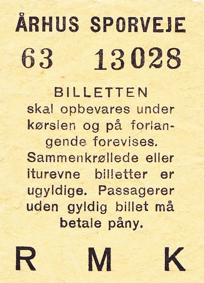 Single ticket for Århus Sporveje (ÅS) (1952)