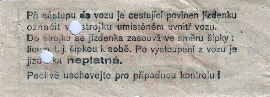 Single ticket for Dopravní podnik hlavního města Prahy (DPP), the back (1978)