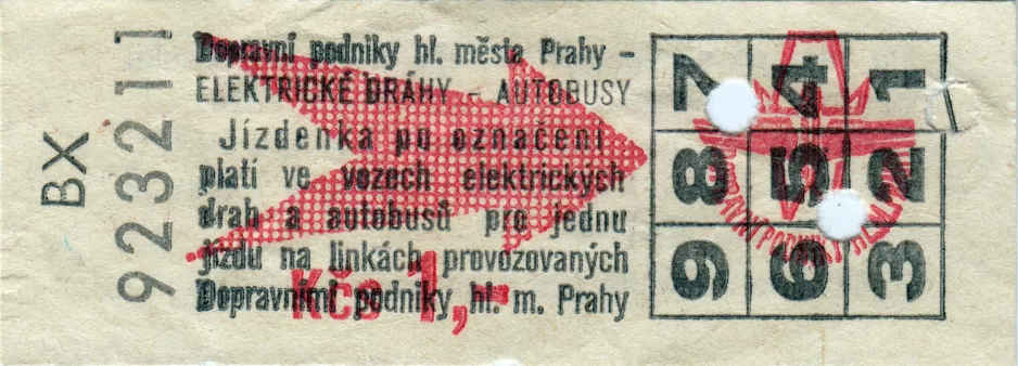 Single ticket for Dopravní podnik hlavního města Prahy (DPP), the front (1978)