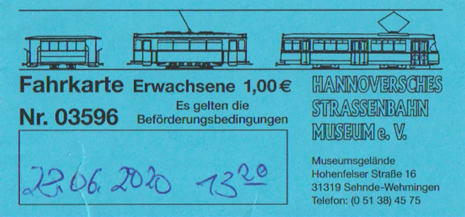 Single ticket for Hannoversches Straßenbahn-Museum (HSM) (2020)