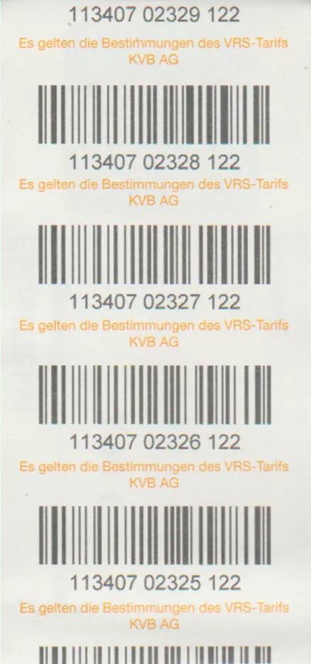 Single ticket for Kölner Verkehrs-Betriebe (KVB), the back (2018)