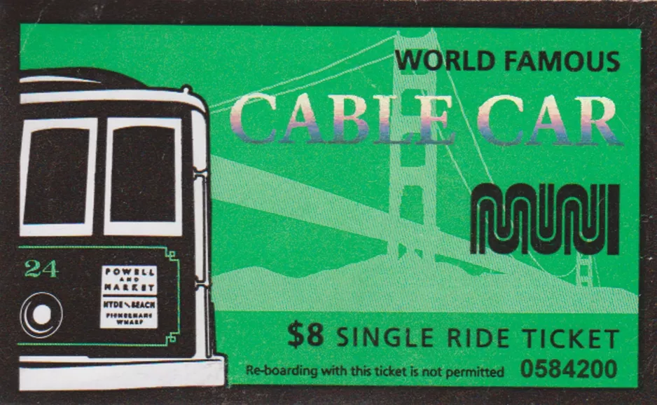 Single ticket for San Francisco Cable Cars, the front (2022)