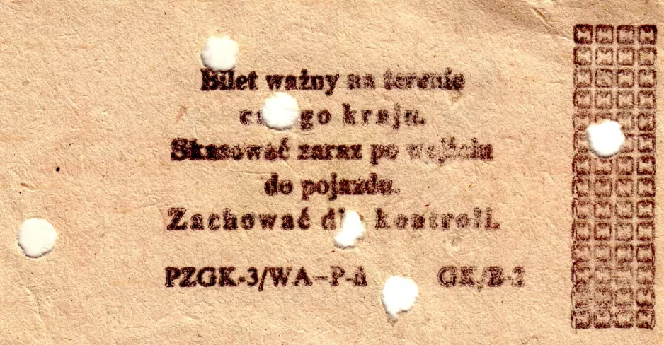 Single ticket for Tramwaje Szczecińskie, the back (1984)