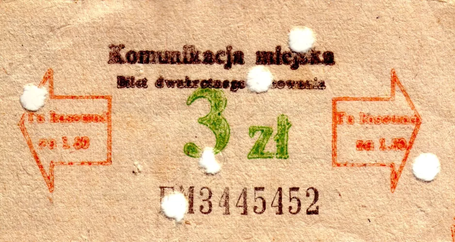 Single ticket for Tramwaje Szczecińskie, the front (1984)