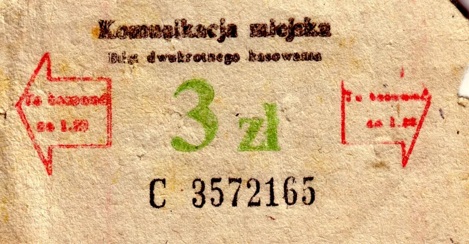 Single ticket for Warszawki Transport Publiczny (WTP), the front (1984)
