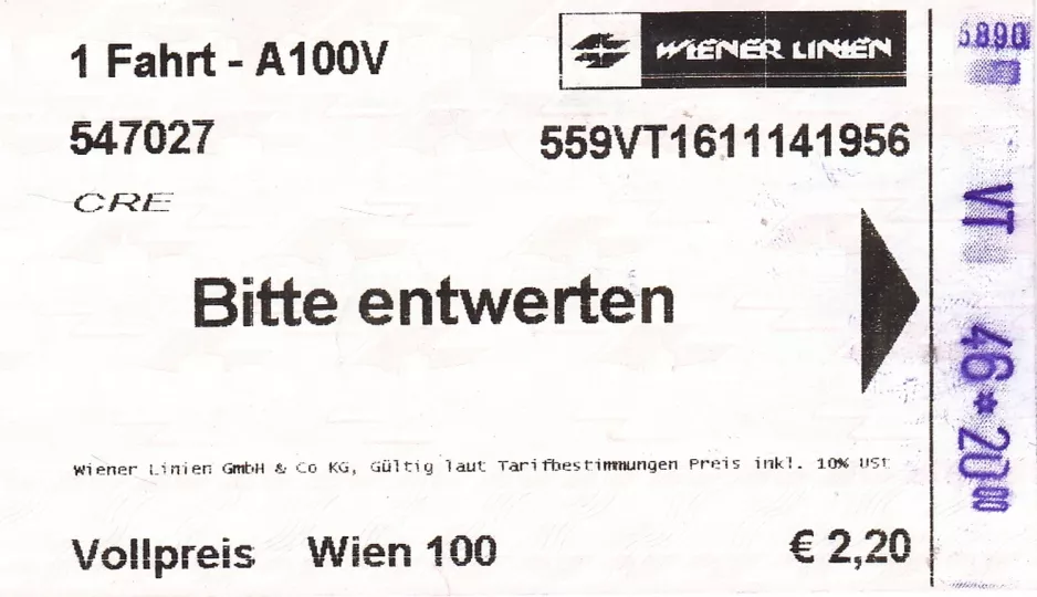 Single ticket for Wiener Linien, the front (2014)