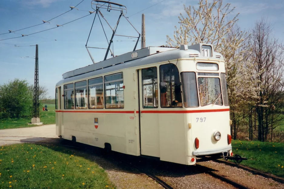 Skjoldenæsholm 1435 mm with railcar 797 on the entrance square The tram museum (1997)