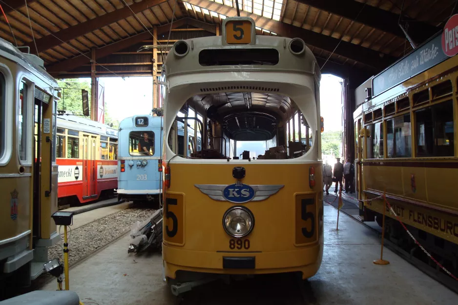 Skjoldenæsholm articulated tram 890 during restoration The tram museum (2014)