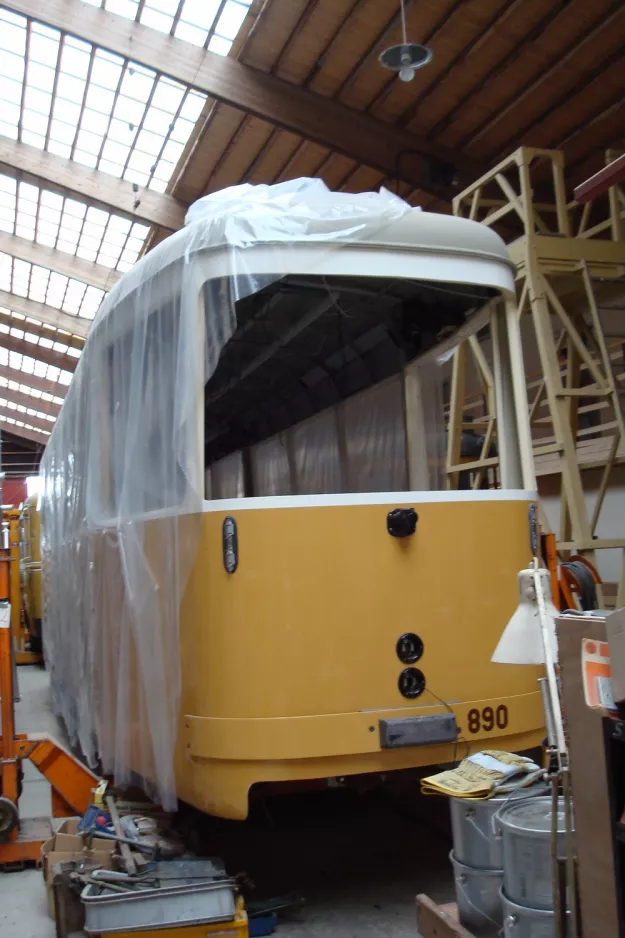 Skjoldenæsholm articulated tram 890 on The tram museum (2013)