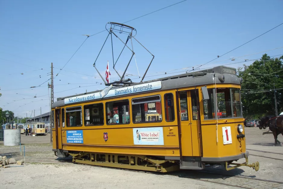 Skjoldenæsholm metre gauge with railcar 3 in front of The tram museum (2014)