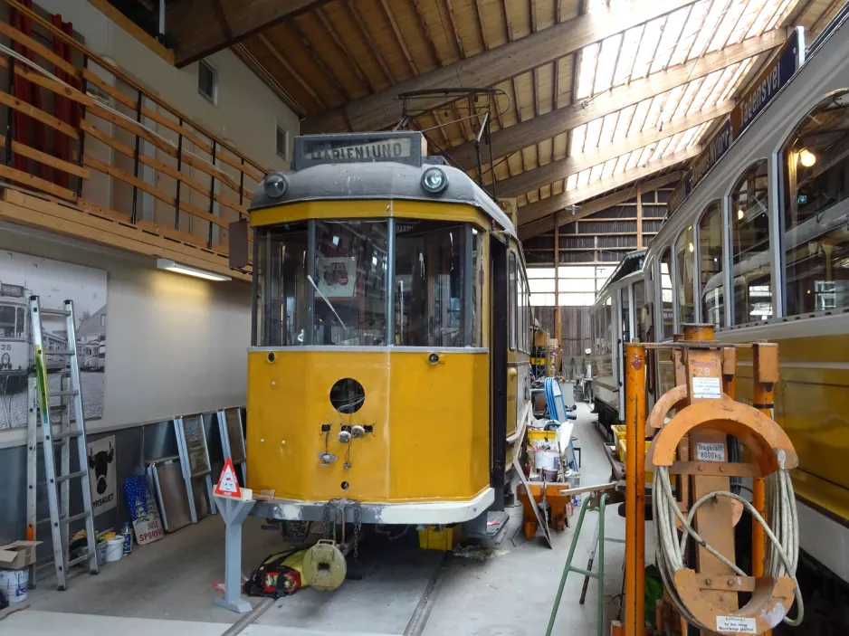 Skjoldenæsholm railcar 1 during restoration The tram museum (2022)