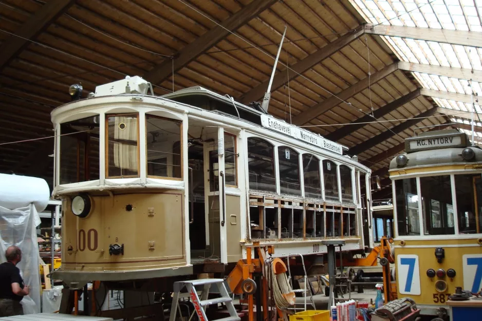 Skjoldenæsholm railcar 100 during restoration The tram museum (2009)