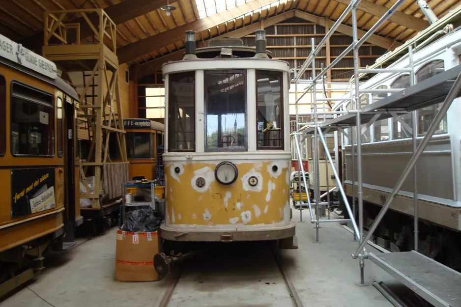 Skjoldenæsholm railcar 361 during restoration The tram museum (2014)