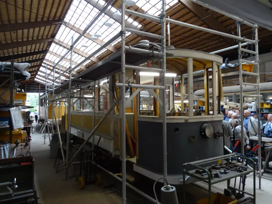 Skjoldenæsholm railcar 361 during restoration The tram museum (2021)
