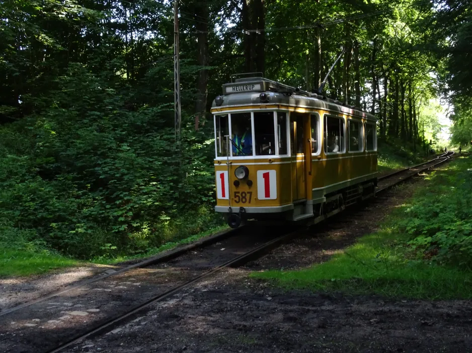 Skjoldenæsholm standard gauge with railcar 587 close by Skovkanten (2024)