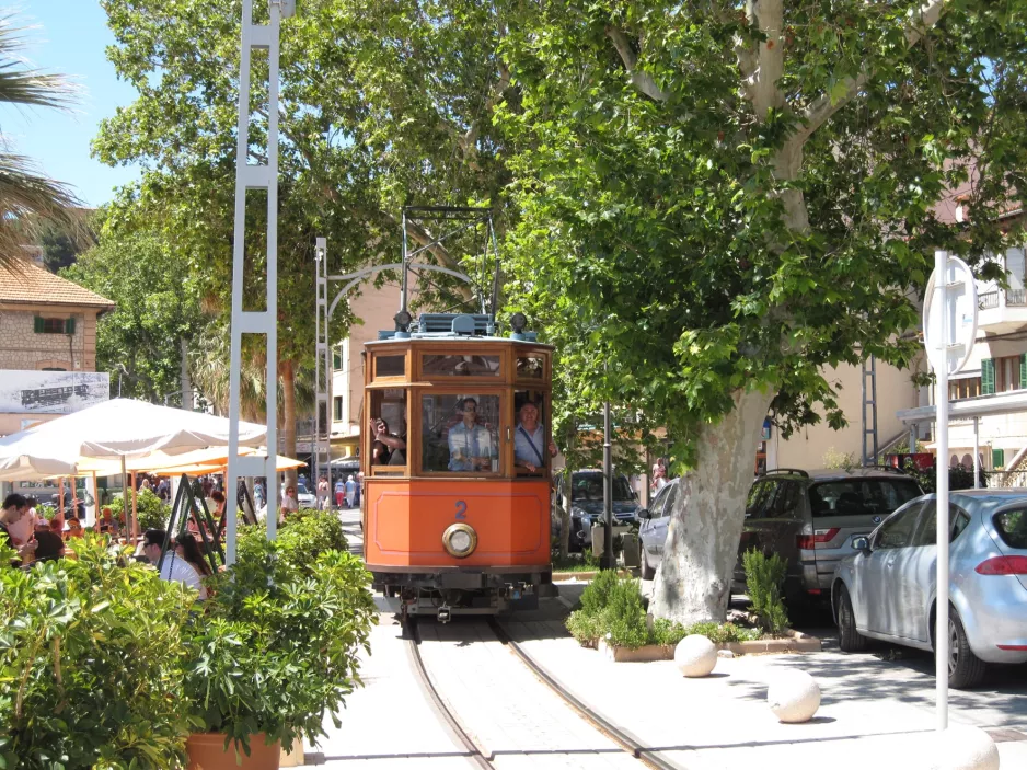Sóller tram line with railcar 2 on Carrer de la Marina (2013)