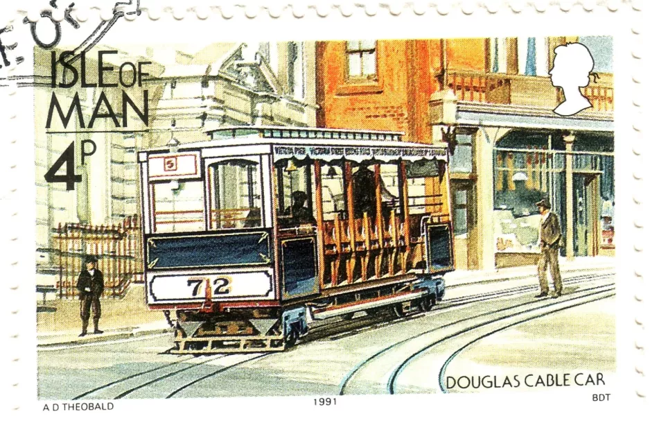 Stamp: Douglas, Isle of Man funicular with cable car 72 (1991)