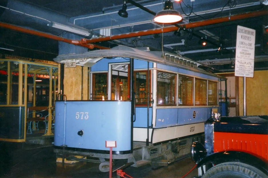 Stockholm sidecar 573 on Spårvägsmuseet, Tegelviksgatan (2005)