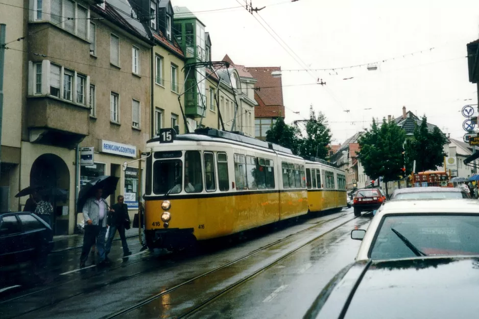 Stuttgart tram line 15 with articulated tram 416 at Kirchtalstraße (2003)