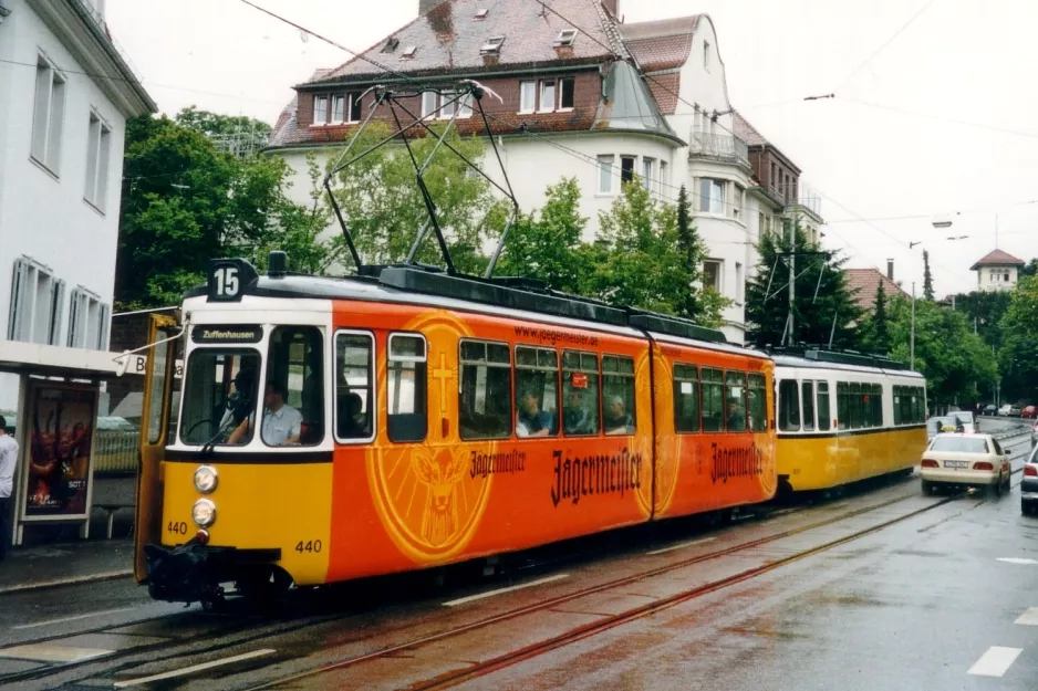 Stuttgart tram line 15 with articulated tram 440 at Babenbad (2003)
