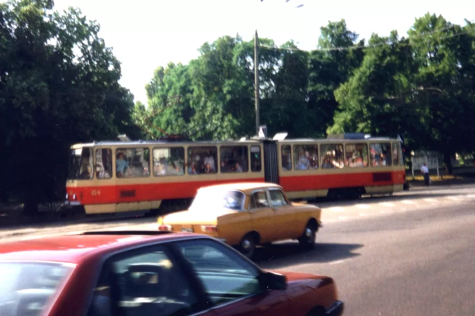 Tallinn tram line 4 with articulated tram 104 on Viru väljak (1992)