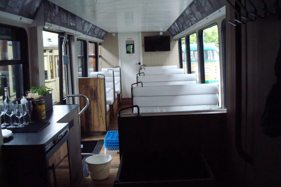 The Hague articulated tram 3035 inside Hoftrammm Tramrestaurant (2014)