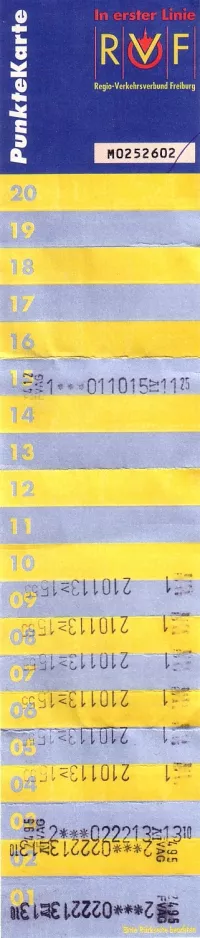Ticket coupon for Freiburger Verkehr (VAG), the front (2008)