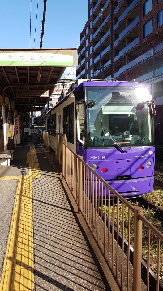 Tokyo Toei Streetcar Arakawa Line with railcar 8806 at Gakushuinshita (2017)