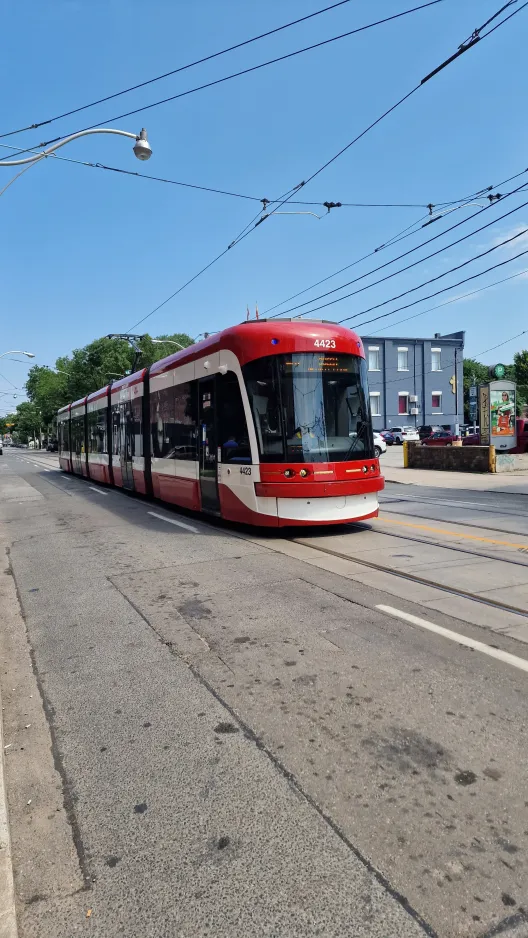 Toronto low-floor articulated tram 4423 at Queen St E at Broadview (2024)