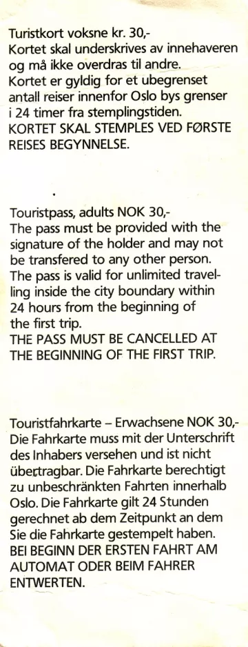 Tourist card: Oslo , the back (1987)
