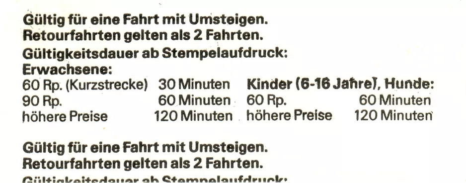 Transfer ticket for Basler Verkehrs-Betriebe (BVB), the back (1981)