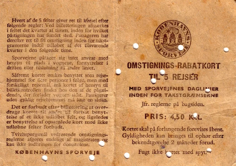 Transfer ticket for Københavns Sporveje (KS), the back  4.50 (1963)