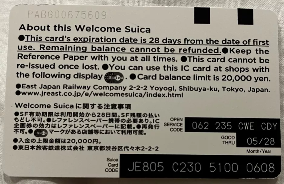 Travel card for Keifuku Electric Railroad (Randen), the back (2023)