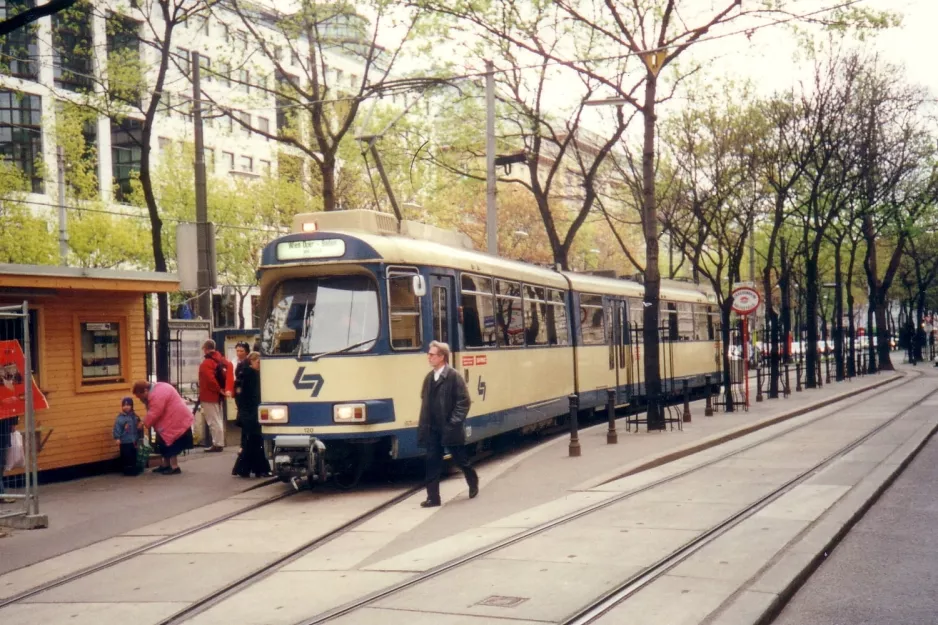 Vienna regional line 515 - Badner Bahn with articulated tram 120 "Michaela" at Oper (2001)