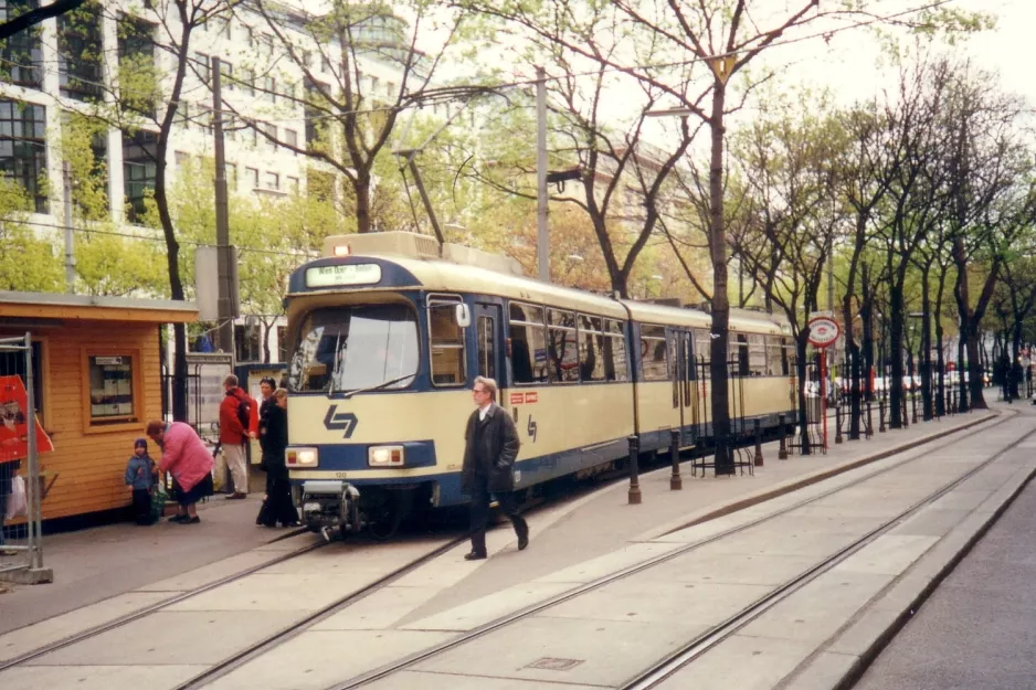 Vienna regional line 515 - Badner Bahn with articulated tram 120 "Michaela" at Wien Oper (2001)