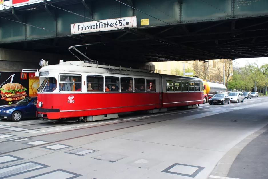 Vienna tram line 10 with articulated tram 4550 on Schlossallee (2012)