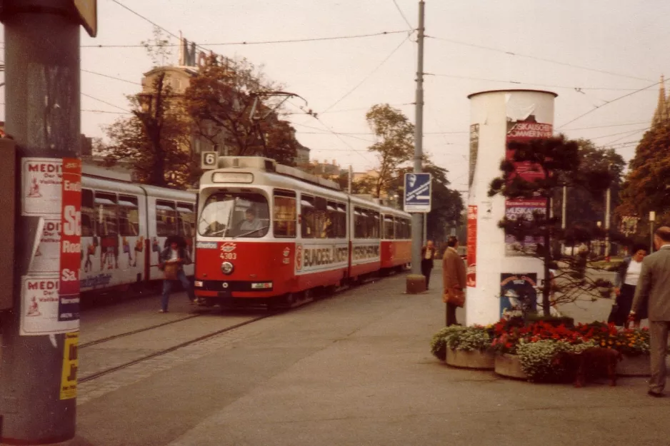 Vienna tram line 6 with articulated tram 4303 at Westbahnhof (1982)