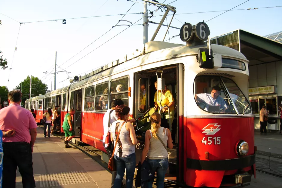 Vienna tram line 6 with articulated tram 4515 at Westbahnhof (2012)