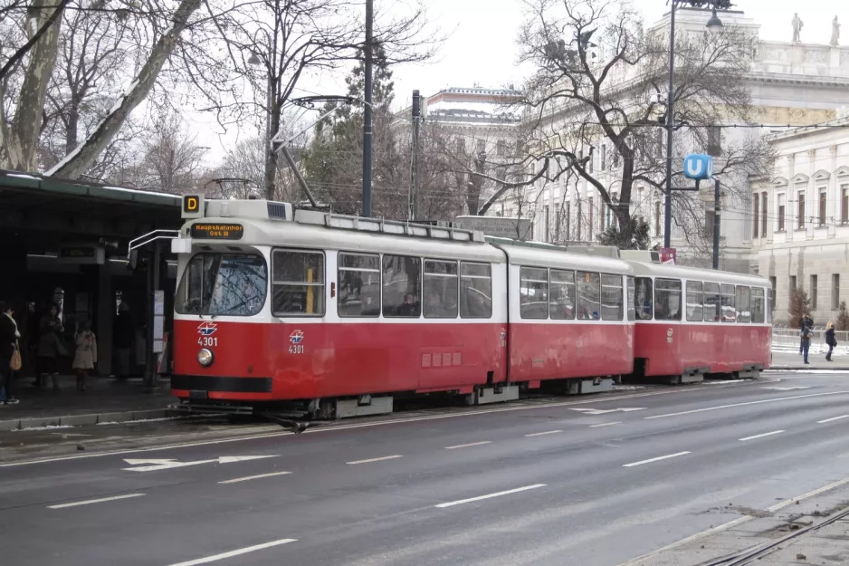 Vienna tram line D with articulated tram 4301 at Ring, Volkstheater U (2013)