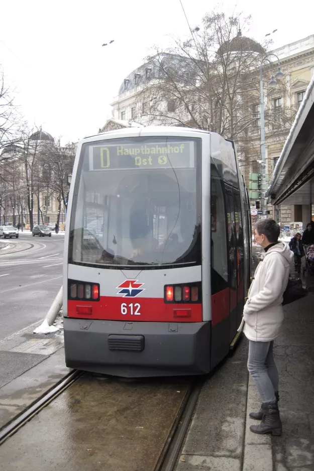Vienna tram line D with low-floor articulated tram 612 at Schottentor (2013)