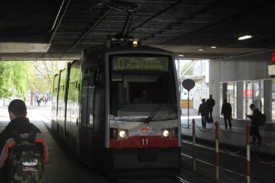 Vienna tram line O with low-floor articulated tram 11 at Praterstern (2008)