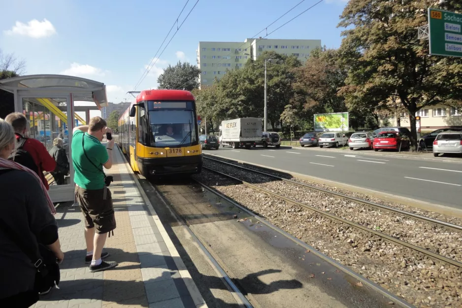 Warsaw tram line 26 with low-floor articulated tram 3178 at Okopowa (2012)