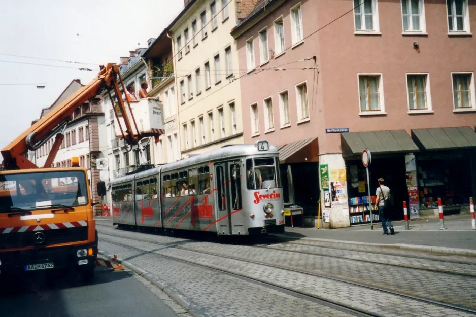 Würzburg tram line 4 with articulated tram 245 on Sanderring (2003)