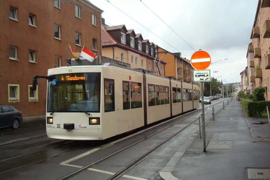 Würzburg tram line 4 with low-floor articulated tram 262 near Arndtstr. (2014)