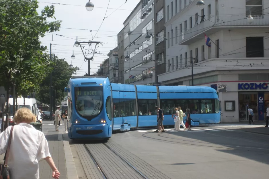 Zagreb tram line 11 with low-floor articulated tram 2215 on Ulica Nikole Jurišića (2008)