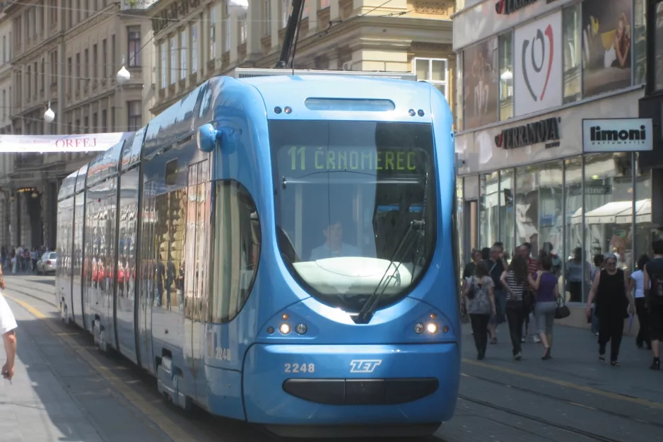 Zagreb tram line 11 with low-floor articulated tram 2248 on Ilica ulica (2008)