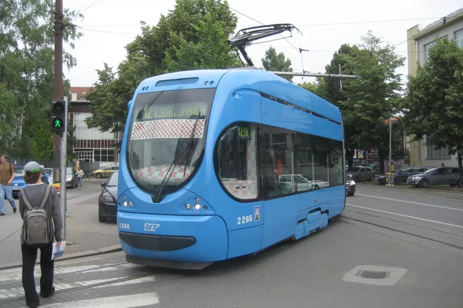 Zagreb tram line 12 with low-floor articulated tram 2266 on Tratinska ulica (2008)